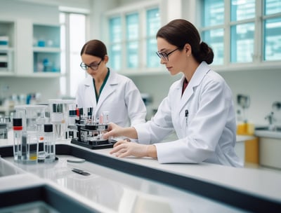 A person in a white lab coat is examining X-ray images using a pen, with illuminated X-ray scans visible in the background. The setting suggests a medical or diagnostic environment, possibly a hospital or clinic.