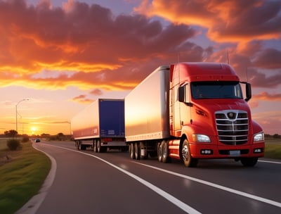 A large industrial storage yard filled with colorful shipping containers and trailers. The containers are stacked and aligned in rows, displaying various brand logos and colors. There are few vehicles parked nearby, and the area seems to be used for logistics or transportation purposes.