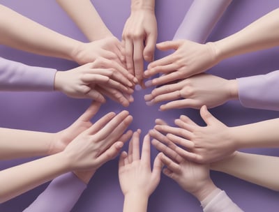 five human hands on brown surface