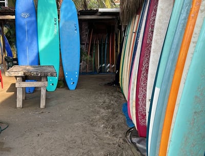 Surfboard class in La Saladita, guerrero