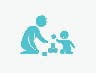 a man and a child playing with blocks