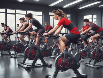 A spacious gym with a black and white color scheme featuring various fitness equipment. On the left, numerous weight plates and bars are organized on racks. In the center, a large open workout area is visible with a textured floor and white directional markings. To the right, there are treadmills, stationary bikes, and other workout machines along with large exercise balls. Exercise bands and weightlifting belts are hanging on hooks at the back wall. A single person is seen near a door, adding a human element to the scene.