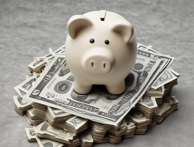 A view of the upper floors of a light-colored building with multiple windows and ornate architectural details. A red and white 'For Sale' sign with contact information is visible on the building's facade. The building is surrounded by greenery, and there are overhead utility lines. The sky above is partly cloudy with patches of blue.