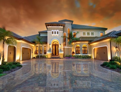 Large mansion with granite paved driveway in Texas