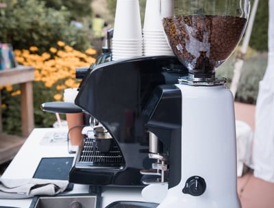 Mobile coffee service at an outdoor fundraiser with Ancestral on Wheels espresso cart.