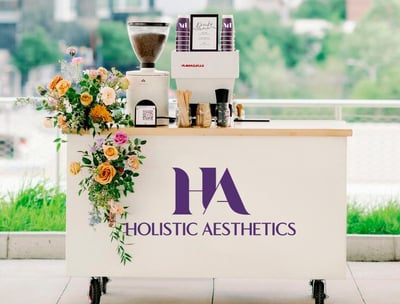 Ancestral on Wheels coffee cart customized with client logo for a brand activation event
