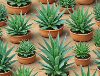 Close-up view of green aloe vera leaves with water droplets on them, exhibiting a fresh and natural look.