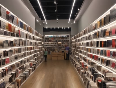 A wide selection of magazines and publications neatly displayed on a newsstand. Various magazine titles are stacked in piles on shelves, organized in rows. The covers feature diverse topics such as fashion, lifestyle, health, and sports with bright and colorful covers, featuring bold typography and striking images.