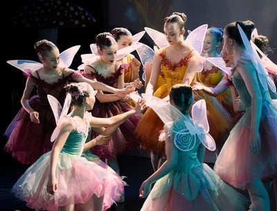 a group of young girls dressed in fairy - themed costumes