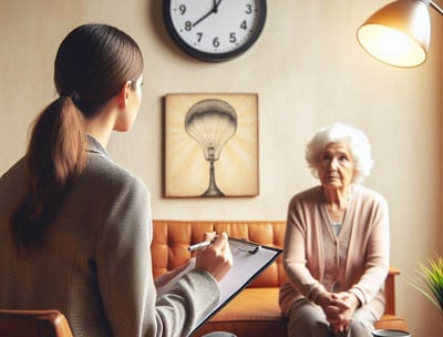 une psychologue en consultation avec une personne âgée