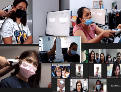 a group of people wearing masks on a video conference