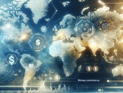 money remittance banner, featuring a detailed world map