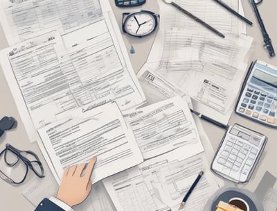 Several U.S. ten-dollar bills are placed on top of IRS tax forms and documents, including Form 1040 and envelopes addressed from the Department of the Treasury and Internal Revenue Service.