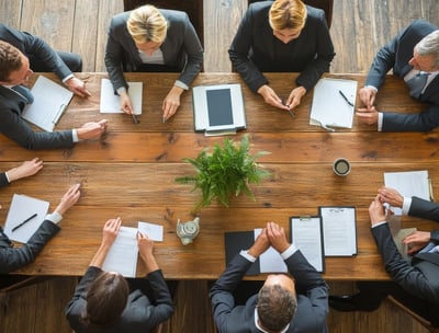 a group of business people in a meeting room