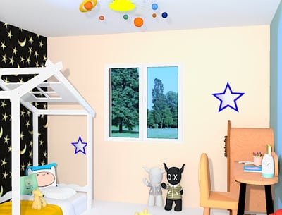a child's bedroom with a cabin bed for traveling into space / chambre enfant déco espace