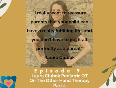 Image of Laura Clubok occupational therapist with On the Other Hand Therapy with text overlay