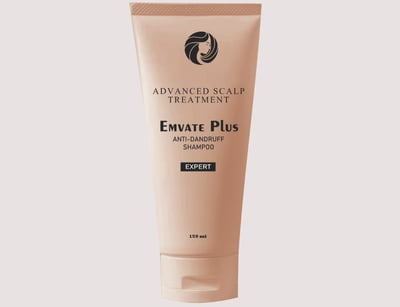 Emvate Plus Anti-Dandruff Shampoo – Ketoconazole formula for dandruff control, itchy scalp relief.