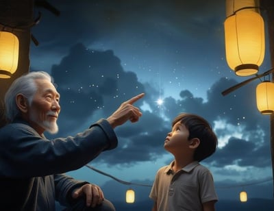 rác vũ trụ rơi xuống trước mặt ông cháu