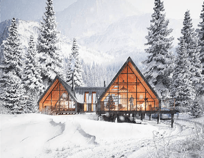 Beautiful modern Hotel amidst Snowy Mountains and Pine Trees by Shark Hotels