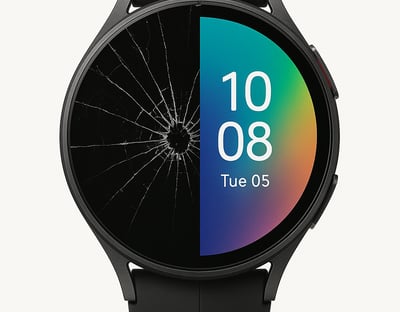 Broken smartwatch screen with visible damage