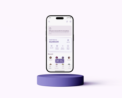 Hovering Phone Mockup of a Payments App on a stand