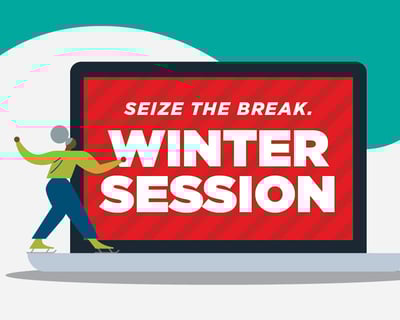 Illustration of a woman ice skating on a laptop