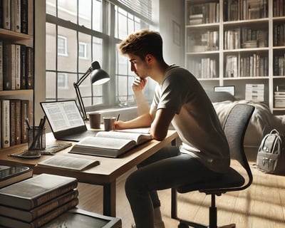 a man sitting at a desk with a laptop computer