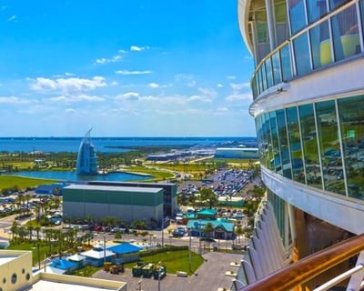 a cruise ship with a view of the ocean