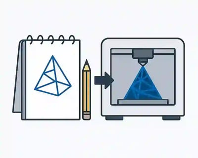 This is an info graphic. A 3D printer printing the idea. WIKXY Taylormade 3D Printing Stoke-on-Trent.