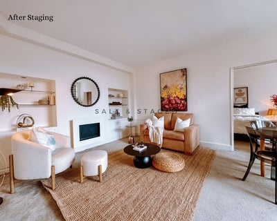 a living room with intentionally placed furniture