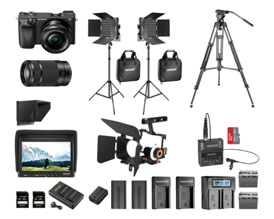 Camara Sony 6300 4k, Kit de luces led, Monitor 4k y grabadora Tascam