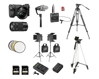 Camara Sony 6300 4k, Kit de luces led, Monitor 4k y grabadora Tascam