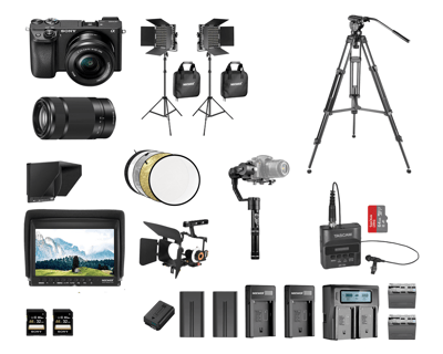 Camara Sony 6300 4k, Kit de luces led, Monitor 4k y grabadora Tascam