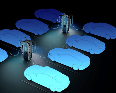 HPC and DC Charging by Willbert a group of cars parked in a circle