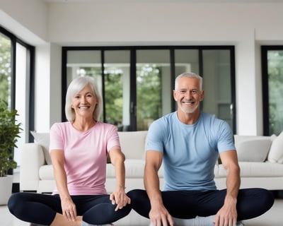 Three women are engaged in a fitness routine, following a workout in a bright, spacious studio with large windows. Each woman is on a pink exercise mat, performing a leg lift exercise, focusing on balance and strength.
