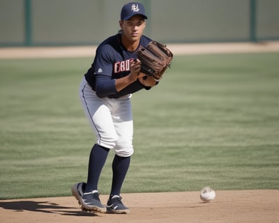 A young boy wearing a green sweatshirt and gray shorts is in mid-action, throwing a baseball. He stands on a dirt mound in a park setting, with lush greenery and a blurred figure in the background.