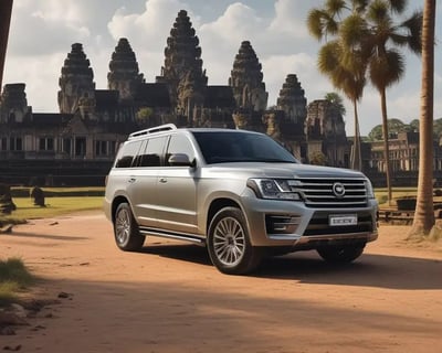 a silver suv parked on a dirt road