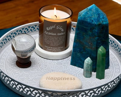 crystals and candle
