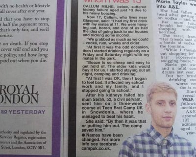 The Sun newspaper teencampsuk benefit families
