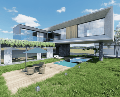 a house with a pool and a deck
