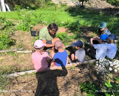 Groupe d'enfants de 6-12ans lors d'un stage nature à Lustin dans le jardin-forêt