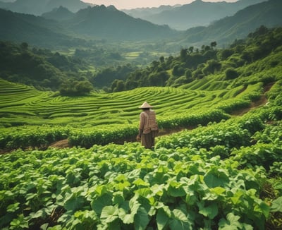 person farming on rice field