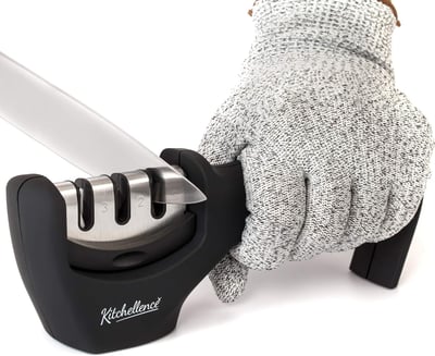 4-in-1 Kitchen Knife Accessories: 3-Stage Knife Sharpener Helps Repair, Restore, Polish Blades and C