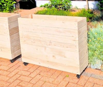 commercial planter restaurant planter on wheels shallow bottom WOODEN OUTDOOR PLANTER GARDEN SOLID WOOD HANDMADE UK LONDON TH
