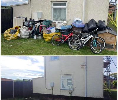 before and after pictures of general waste outside a house in worcester