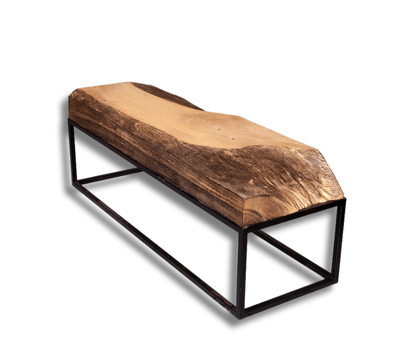 a bench with big wooden trunk accent