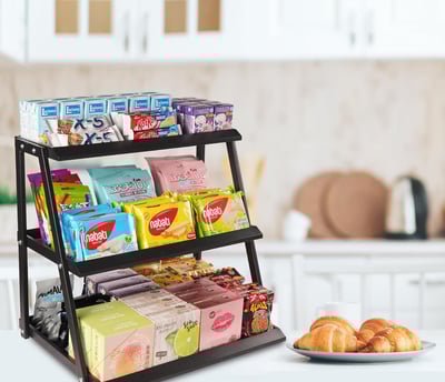 a display of various types of snacks and drinks