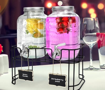 a table with a variety of drinks and drinks