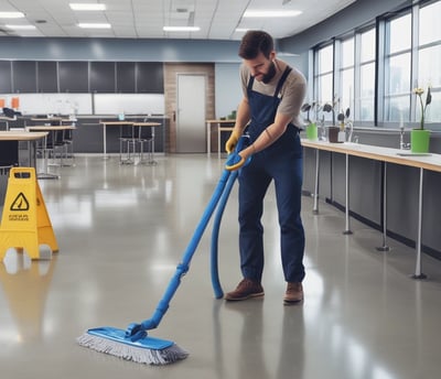 Three bottles of Earth Choice cleaning products are lined up on a wooden surface. The bottles have liquid inside and feature colorful labels with natural imagery like lemons and flowers. Each bottle is topped with a white cap, and the background is a solid teal color.