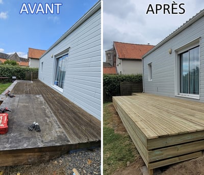 rénovation d'une terrasse en bois, vues avant - après